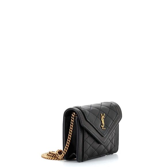Saint Laurent Gaby Envelope Chain Crossbody Bag Quilted Leather Micro Black - Picture 4 of 13